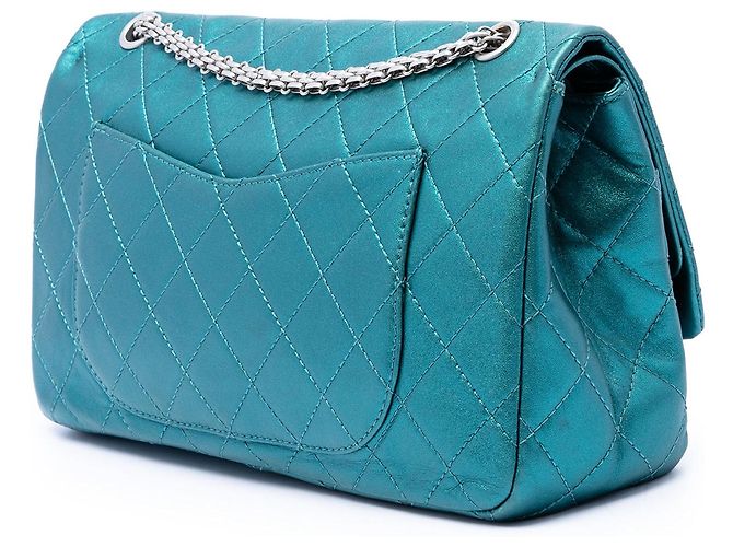 Chanel Blue Quilted Metallic Lambskin Reissue 2.55 Double Flap 227 Turchese - vista 2