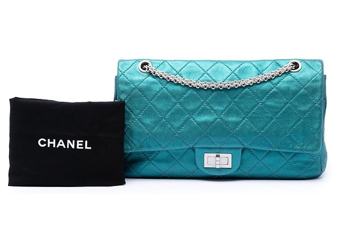 Chanel Blue Quilted Metallic Lambskin Reissue 2.55 Double Flap 227 Turchese - vista 7