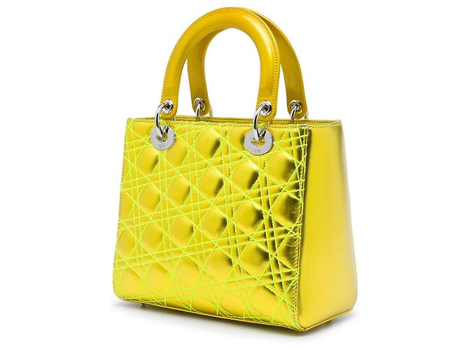 Dior Yellow Anselm Reyle Medium Metallic Lambskin Cannage Lady Dior Giallo - vista 2