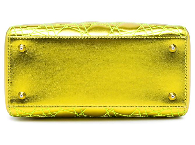 Dior Yellow Anselm Reyle Medium Metallic Lambskin Cannage Lady Dior Giallo - vista 3