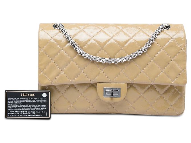Chanel Beige Trapuntato Patent Crinkled Reissue 2.55 Double Flap 226 - vista 7