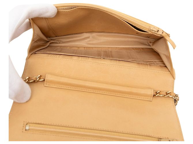 Wallet On Chain Portafoglio con catena Chanel Beige CC Caviar - vista 4
