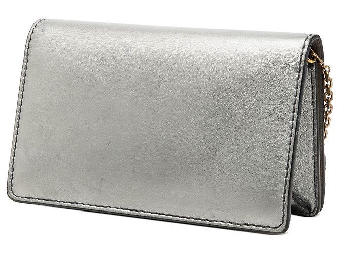 Clutch J'Adior in pelle di vitello metallizzata argento Dior con catena - vista 2
