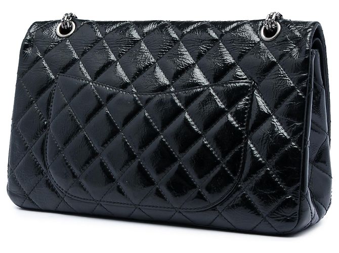 Chanel Black Quilted Crinkled Patent Reissue 2.55 Double Flap 227 Nero - vista 2