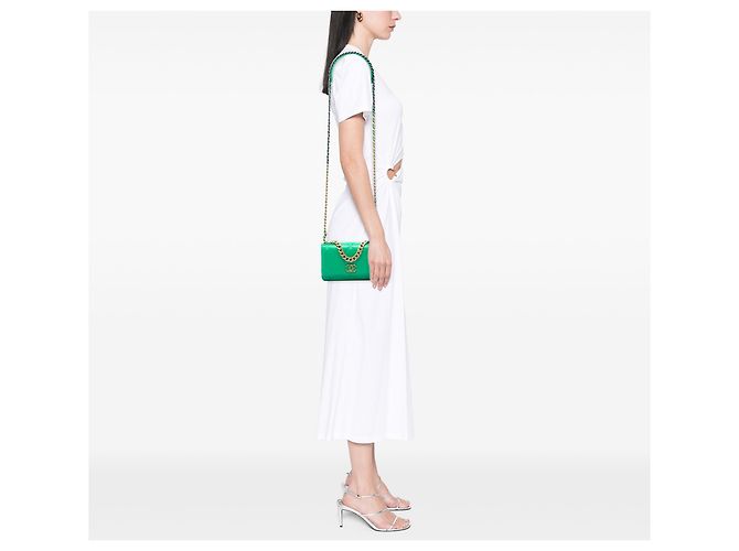 Wallet On Chain Portafoglio con catena 19 in agnello trapuntato verde Chanel - vista 6