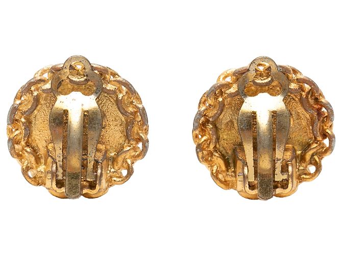 Chanel Gold CC Gold Plated Round Clip On Earrings Golden - view 2