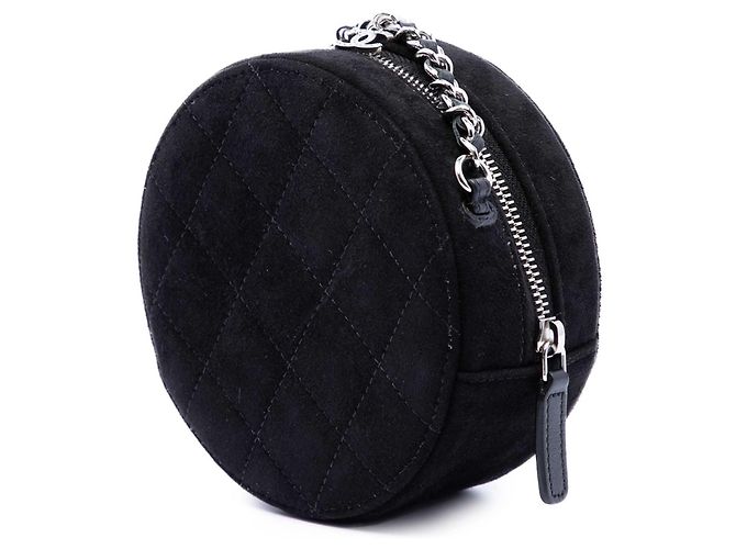 Clutch Redonda Chanel Black Quilted Suede Cocostellar con Cadena Negro - vista 2