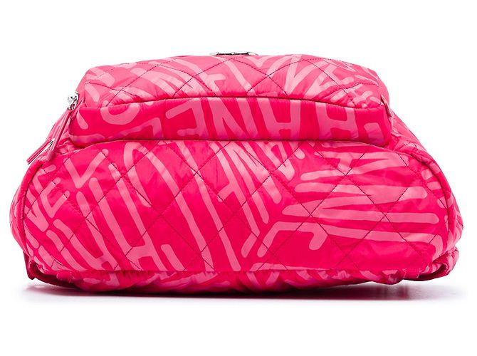 Zaino convertibile Chanel Coco Neige in nylon stampato rosa - vista 3