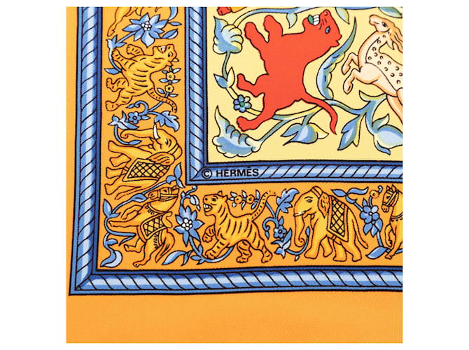 Sciarpa in seta Hermès Orange Chasse En Inde 90 Arancione - vista 3