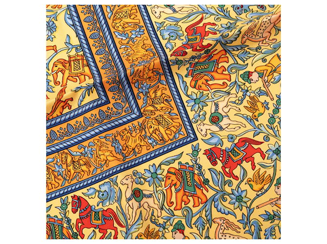 Sciarpa in seta Hermès Orange Chasse En Inde 90 Arancione - vista 7
