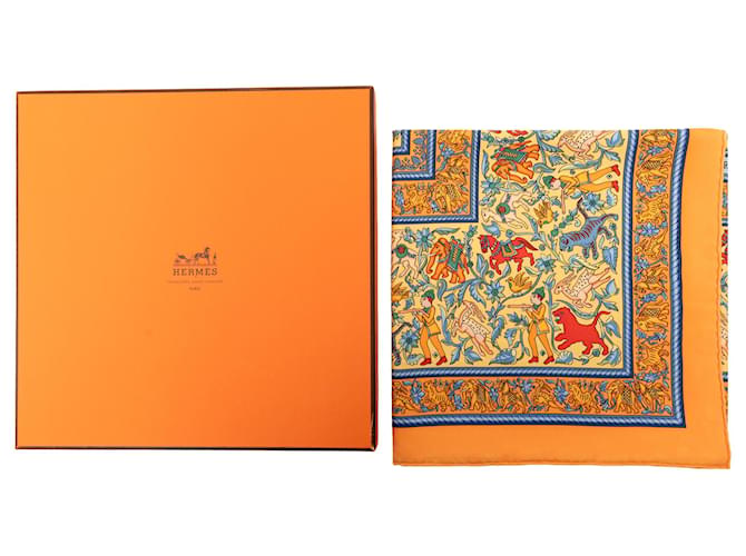 Sciarpa in seta Hermès Orange Chasse En Inde 90 Arancione - vista 8