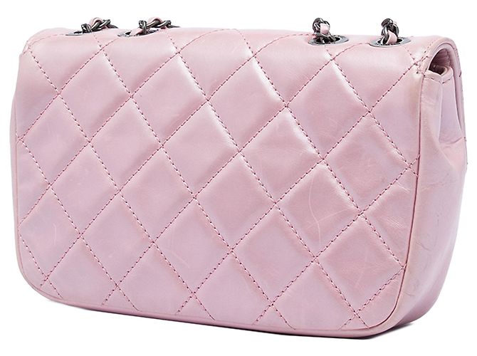 Chanel Mini Flap Coco Pleats en piel de becerro metalizada acolchada rosa con cadena - vista 2