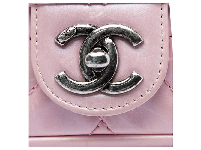Chanel Mini Flap Coco Pleats en piel de becerro metalizada acolchada rosa con cadena - vista 5