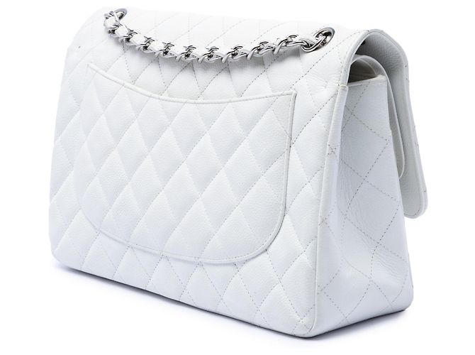 Chanel White Jumbo Classic Caviar Double Flap Bianco - vista 2