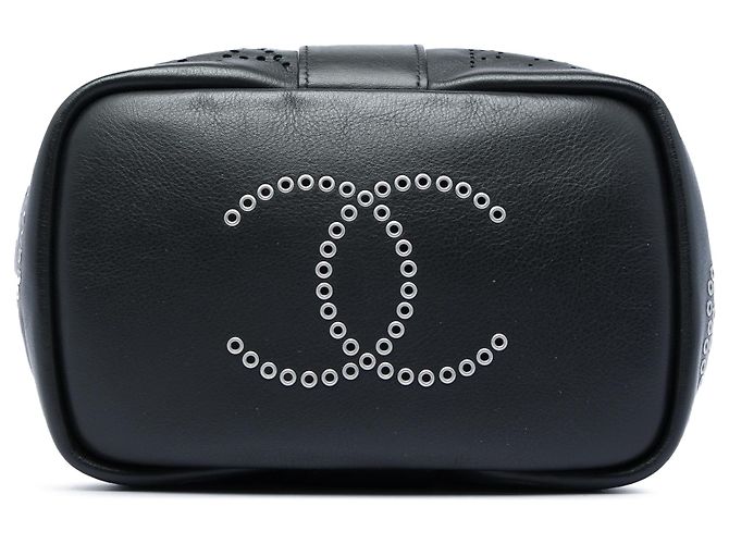 Borsa a secchiello Chanel Black Small Perforated Calfskin Logo Eyelet Nero - vista 3