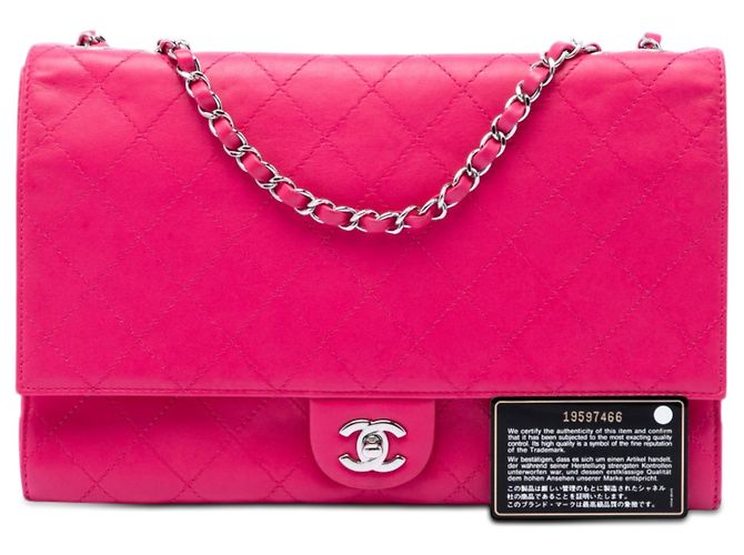 Chanel Pink Jumbo Quilted Lambskin 3 Accordion Double Flap Rosa - vista 7