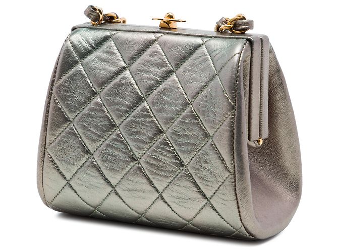 Chanel Borsa a tracolla Chanel Mini CC in agnello metallizzato trapuntato Argento con struttura - vista 2