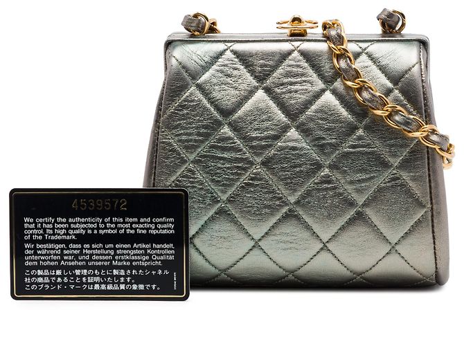 Chanel Borsa a tracolla Chanel Mini CC in agnello metallizzato trapuntato Argento con struttura - vista 7