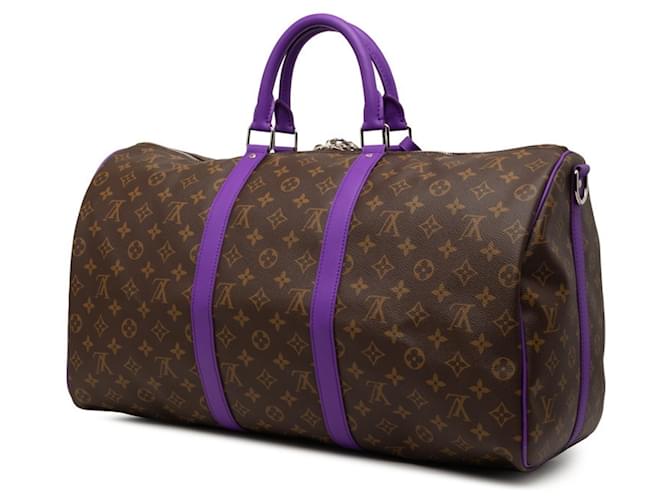 Borsa Louis Vuitton Monogram Macassar Keepall Bandoulière 50 Porpora - vista 2