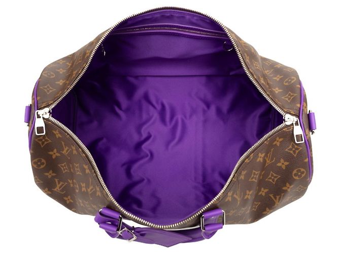 Borsa Louis Vuitton Monogram Macassar Keepall Bandoulière 50 Porpora - vista 4