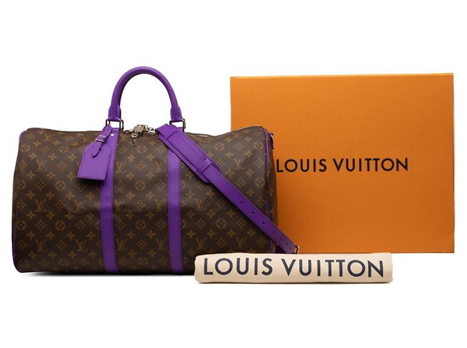 Borsa Louis Vuitton Monogram Macassar Keepall Bandoulière 50 Porpora - vista 6
