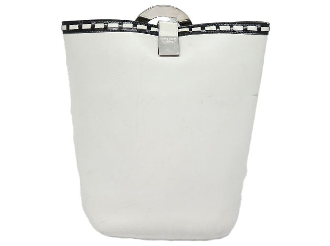 Céline Celine Vintage Circle Logo Leather Small White - view 2