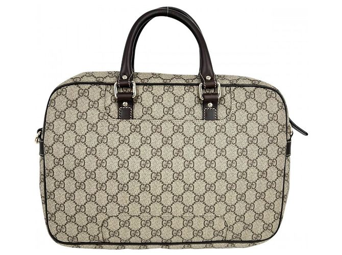Borsa Business in Tela GG Supreme e Pelle Gucci Marrone Beige - vista 2