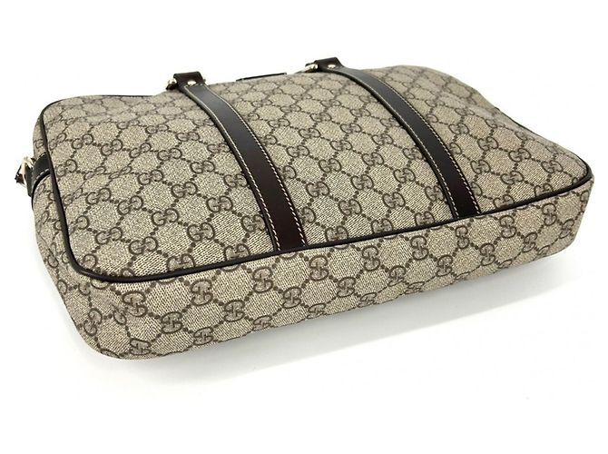 Borsa Business in Tela GG Supreme e Pelle Gucci Marrone Beige - vista 3