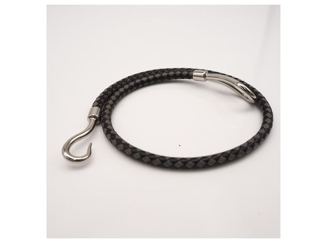 Hermès Bracciale charm in pelle Jumbo H HERMES Marrone Nero - vista 4
