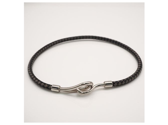 Hermès Bracciale charm in pelle Jumbo H HERMES Marrone Nero - vista 9