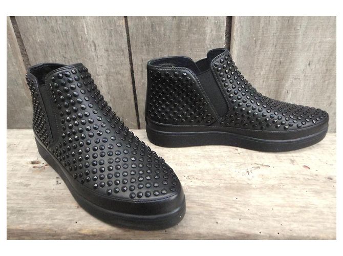 Stivaletti Chelsea Prada in pelle neri con borchie Nero - vista 2