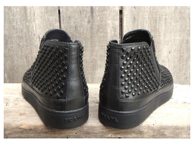 Stivaletti Chelsea Prada in pelle neri con borchie Nero - vista 5