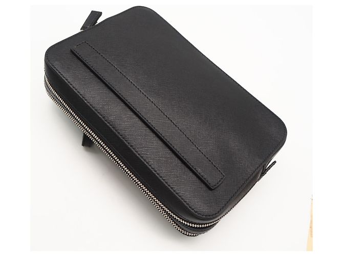 Clutch in Saffiano Prada Marrone Nero - vista 2