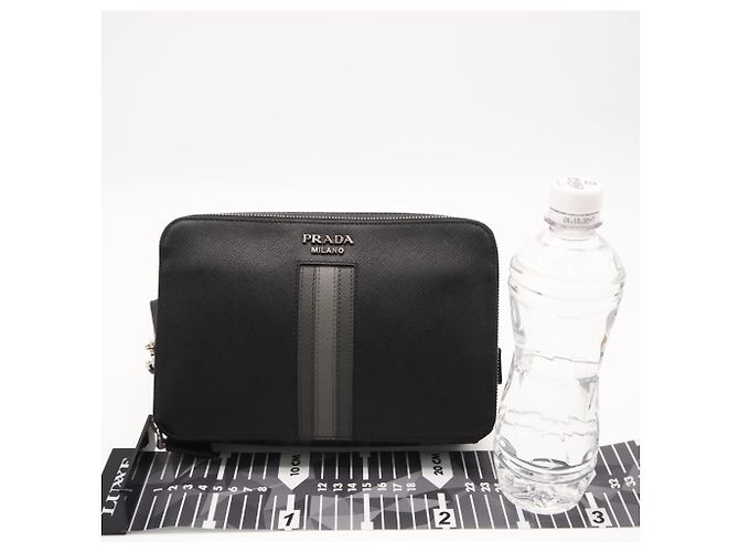 Clutch in Saffiano Prada Marrone Nero - vista 3