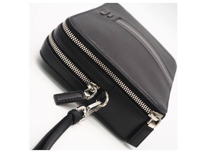 Clutch in Saffiano Prada Marrone Nero - vista 8