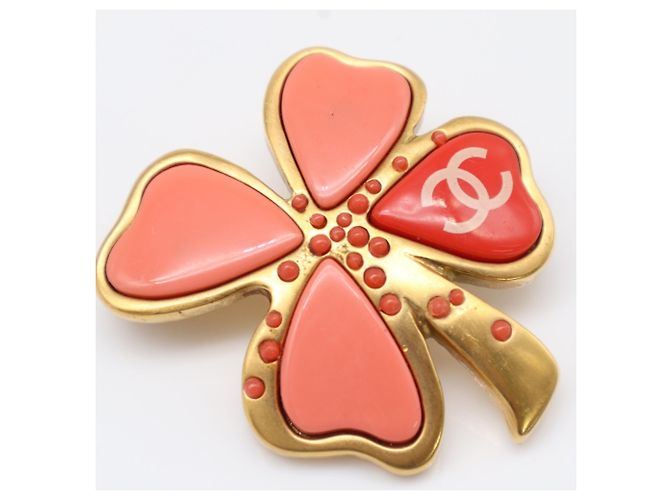 Spilla Chanel Clover Coco Mark Rosa Rosso D'oro - vista 8