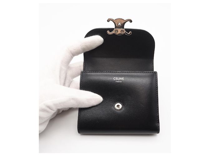 Céline Celine Calfskin Small Flap Wallet Black - view 10