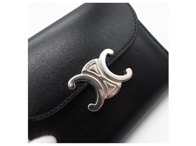 Céline Celine Calfskin Small Flap Wallet Black - view 8
