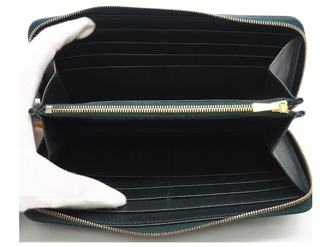 Céline Celine Zip-Wallet aus Kalbsleder, groß, Grün - Ansicht 12