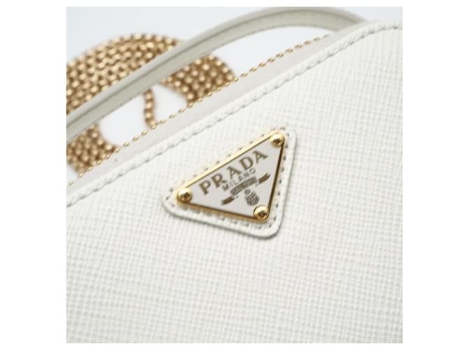 PRADA Saffiano Triangle Mini Pouch Weiß - Ansicht 10