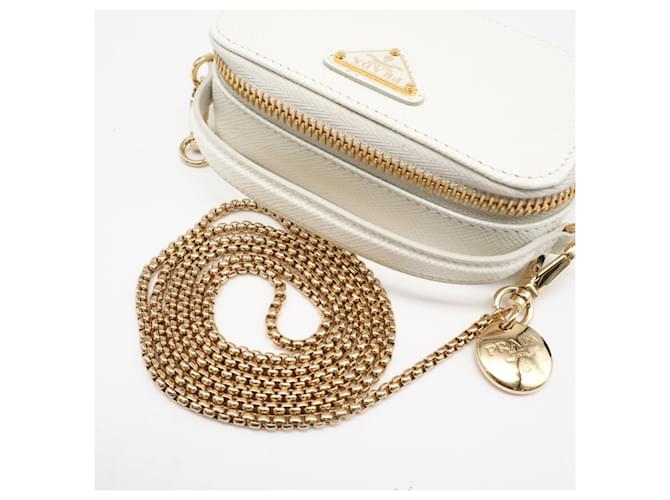 PRADA Saffiano Triangle Mini Pouch Weiß - Ansicht 8