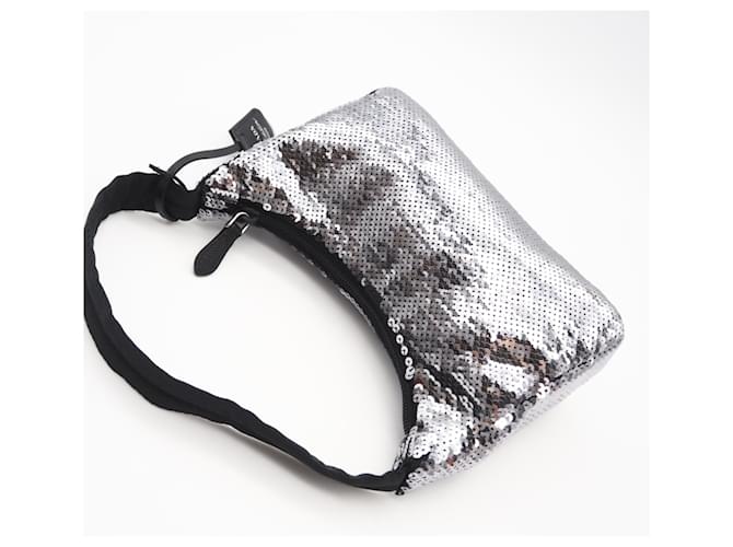 Borsa Hobo Prada Nylon Re-Edition Sequin Nero Argento - vista 2