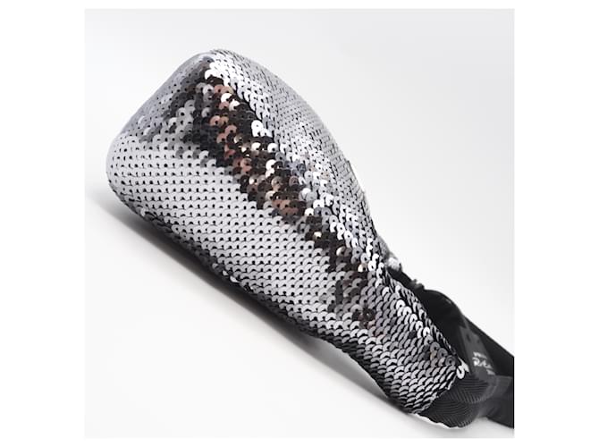 Borsa Hobo Prada Nylon Re-Edition Sequin Nero Argento - vista 4