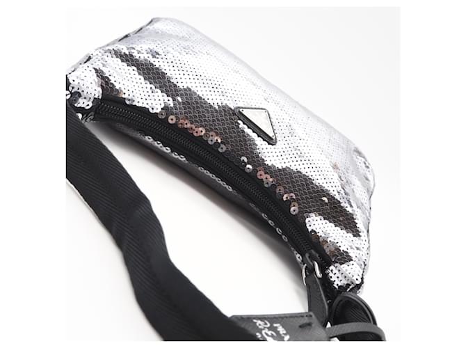 Borsa Hobo Prada Nylon Re-Edition Sequin Nero Argento - vista 7