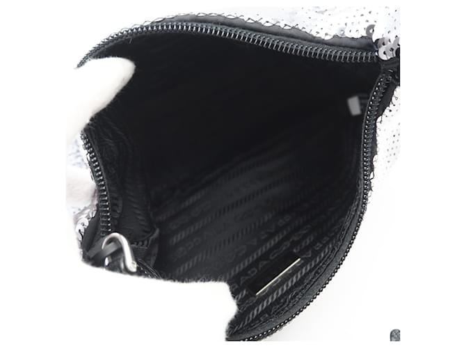Borsa Hobo Prada Nylon Re-Edition Sequin Nero Argento - vista 9