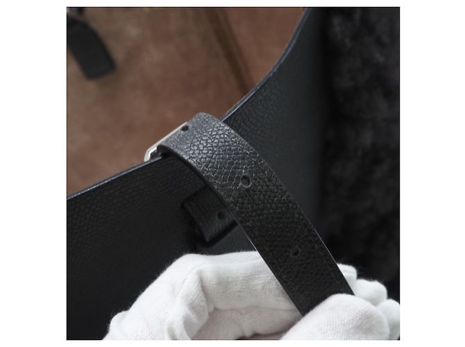 Valextra Große Totetasche aus Leder mit Pelz Braun - Ansicht 11
