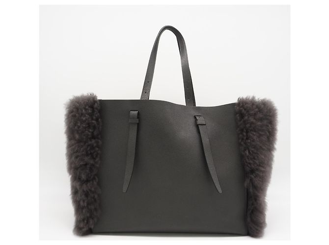 Valextra Große Totetasche aus Leder mit Pelz Braun - Ansicht 2