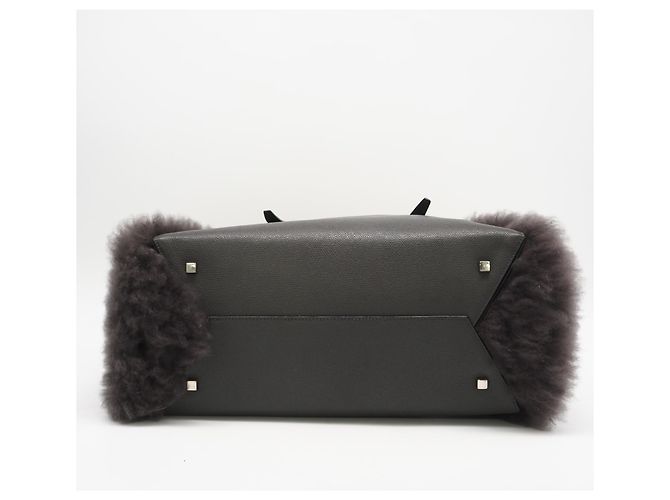 Valextra Große Totetasche aus Leder mit Pelz Braun - Ansicht 6