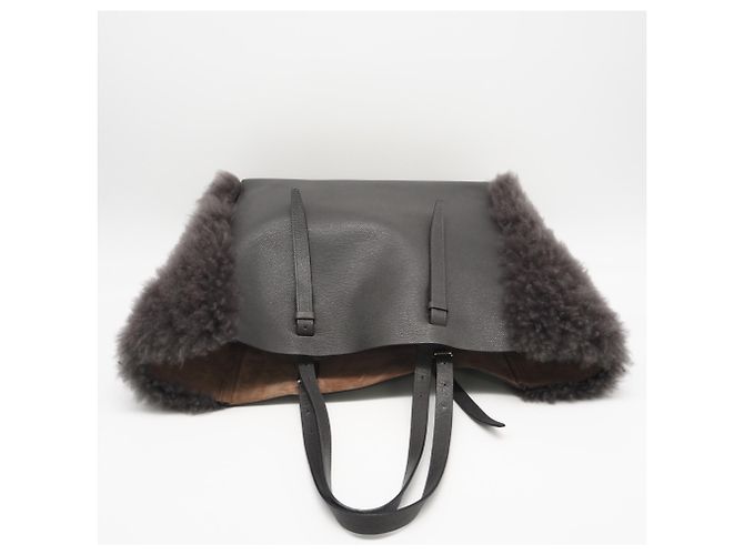 Valextra Große Totetasche aus Leder mit Pelz Braun - Ansicht 7