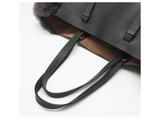 Valextra Große Totetasche aus Leder mit Pelz Braun - Ansicht 8